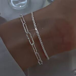 New Hammered 925 Stamped Sterling Silver Paperclip Chain Link Bracelet